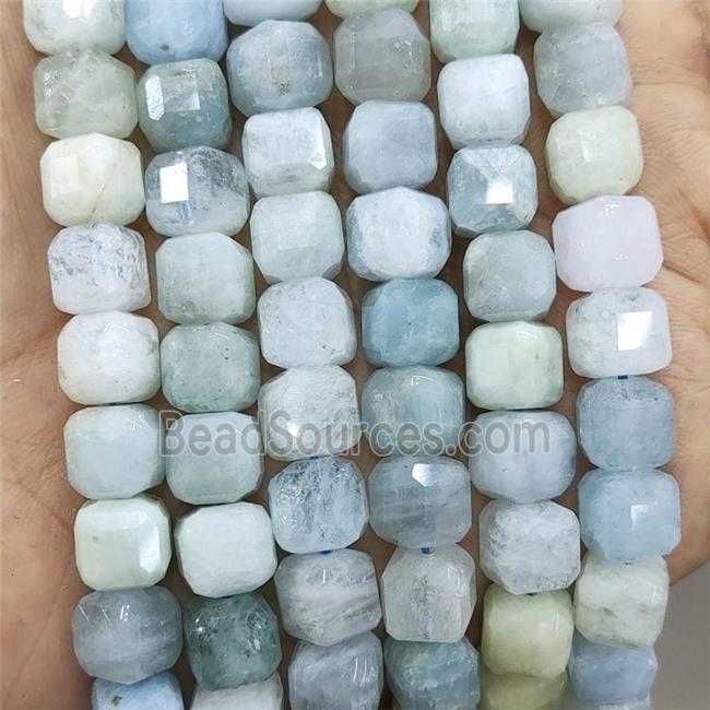 Natural Blue Aquamarine Beads Faceted Cube