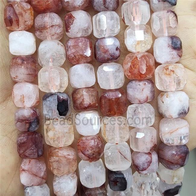 Natural Hematoid Quartz Beads Red Faceted Cube