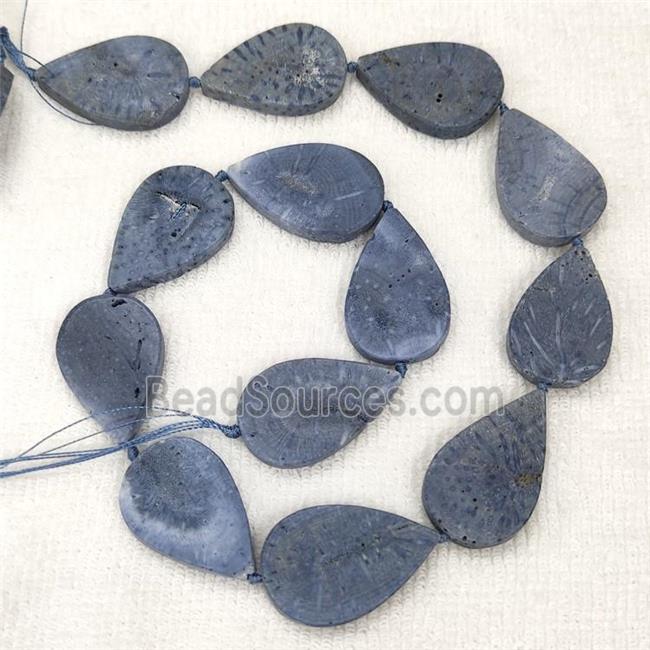 Blue Coral Fossil Teardrop Beads