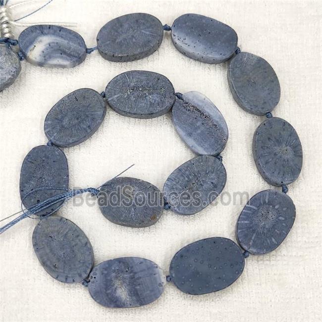 Blue Coral Fossil Oval Beads