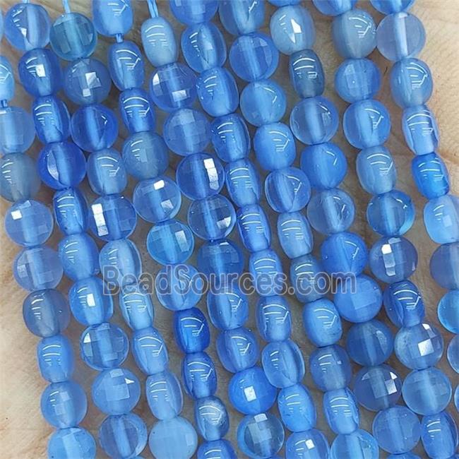 Natural Agate Beads Faceted Circle Blue Dye