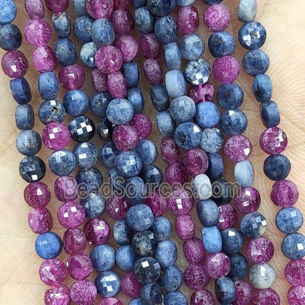 Natural Sapphire And Ruby Beads Red Blue Faceted Circle Mixed