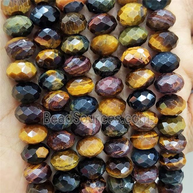 Tiger Eye Stone Beads Multicolor Faceted Rondelle