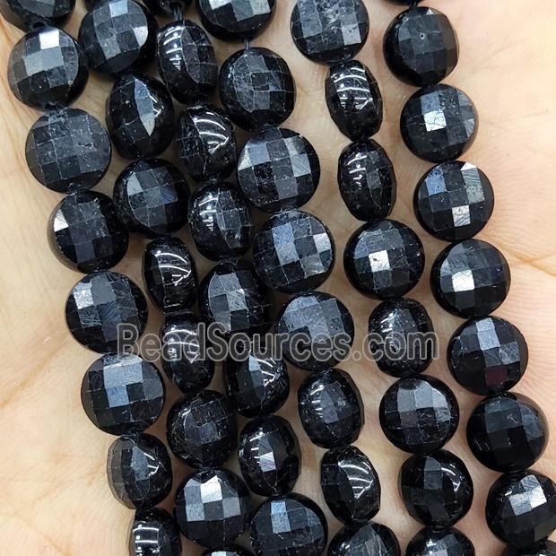 Natural Black Tourmaline Beads Faceted Coin