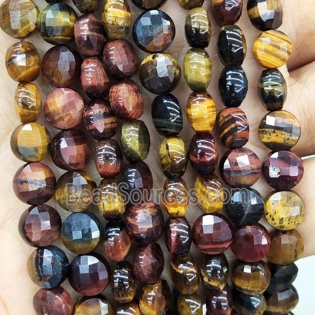 Natural Tiger Eye Stone Beads Multicolor Faceted Circle