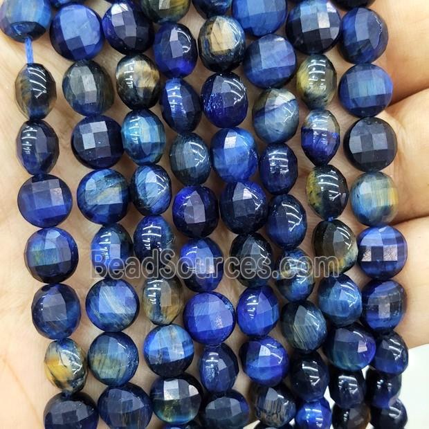 Natural Tiger Eye Stone Beads Blue Dye Faceted Circle