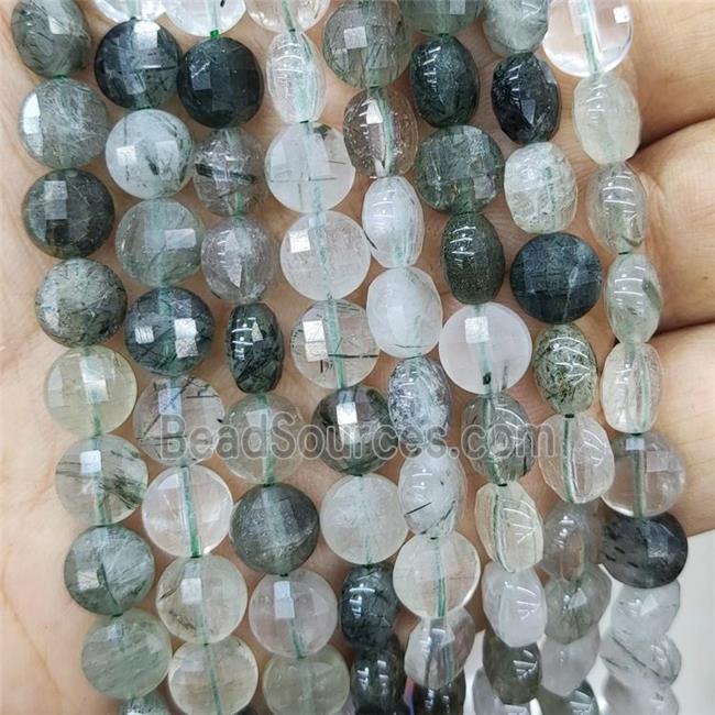 Natural Green Rutilated Quartz Beads Faceted Circle