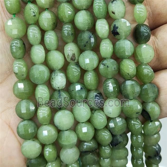 Jade Beads Green Dye Faceted Coin Button