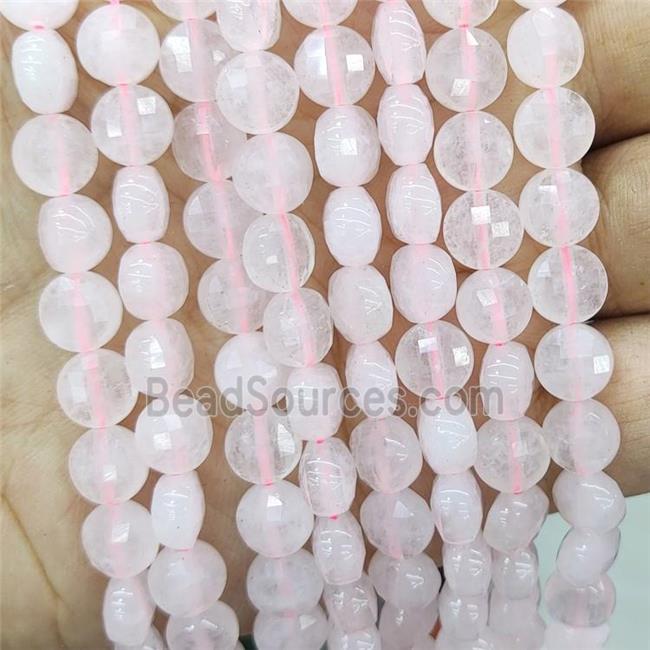 Pink Rose Quartz Beads Faceted Circle