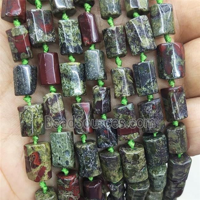 Natural Dragon Bloodstone Beads Green Tube