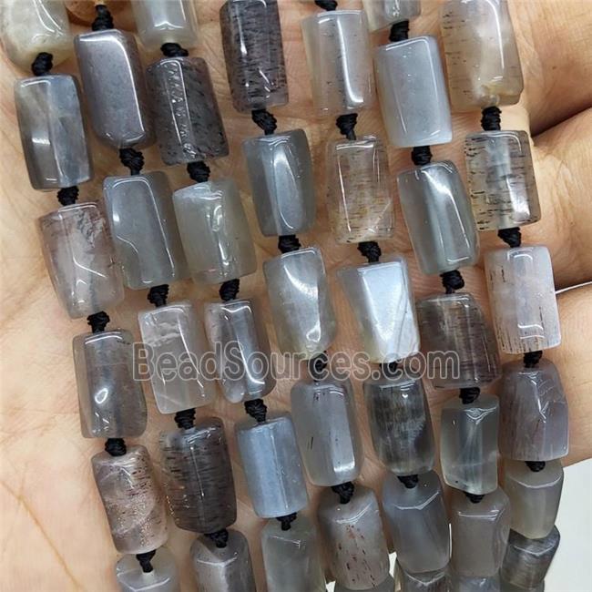 Natural Gray Moonstone Tube Beads