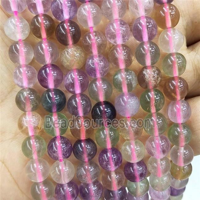 Natural Fluorite Beads Multicolor Smooth Round