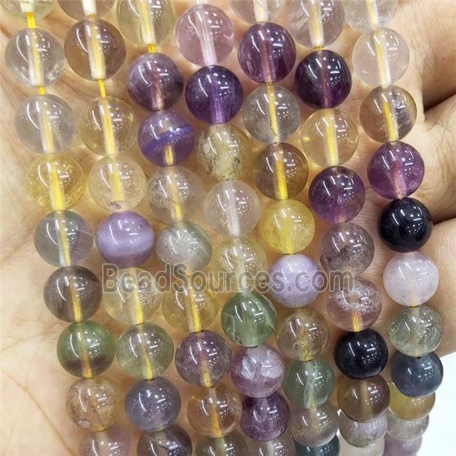 Natural Fluorite Beads Multicolor Smooth Round