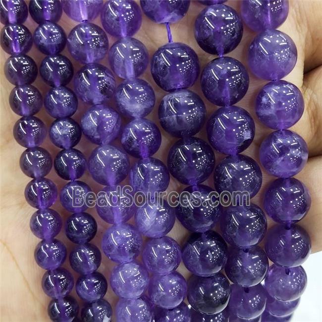 Natural Purple Amethyst Beads Smooth Round