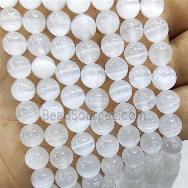 Natural Selenite Beads White Smooth Round A-Grade