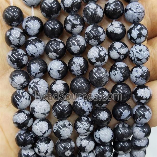 Natural Snowflake Jasper Beads Black White Smooth Round