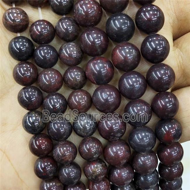 Natural Chinese Poppy Jasper Beads Smooth Round DarkRed