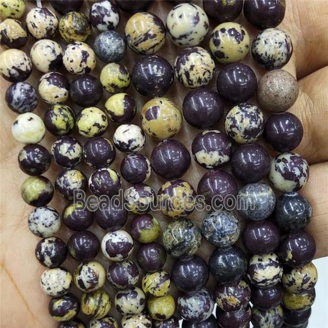 Natural Darkpurple Jasper Beads Yellow Smooth Round