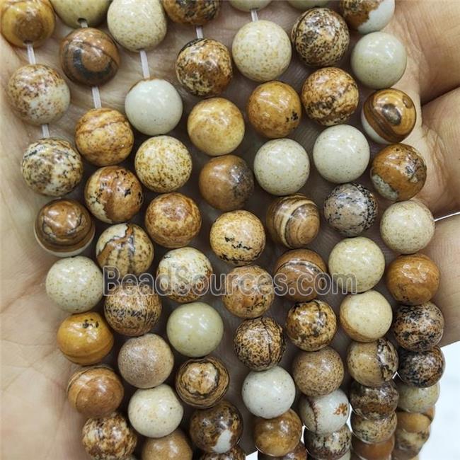 Natural Picture Jasper Beads Smooth Round Khaki