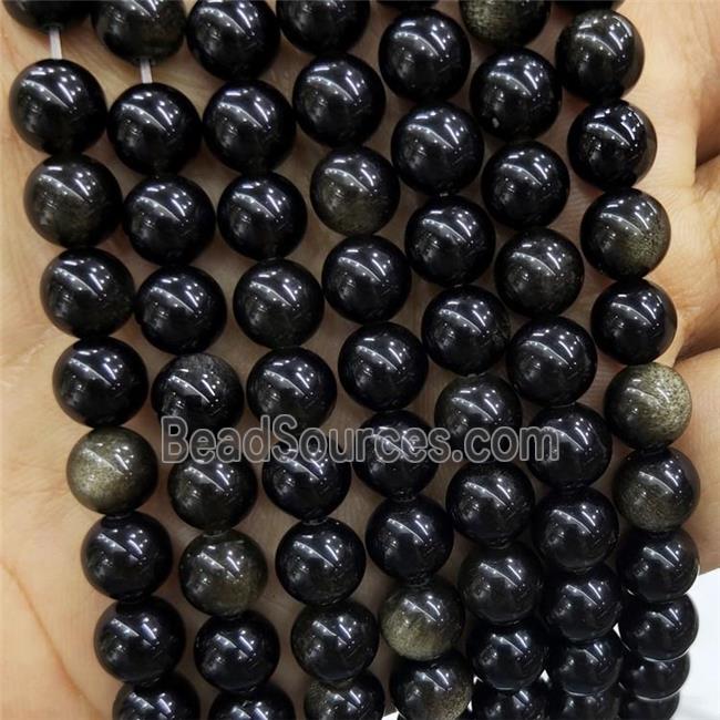 Natural Obsidian Beads Black Smooth Round