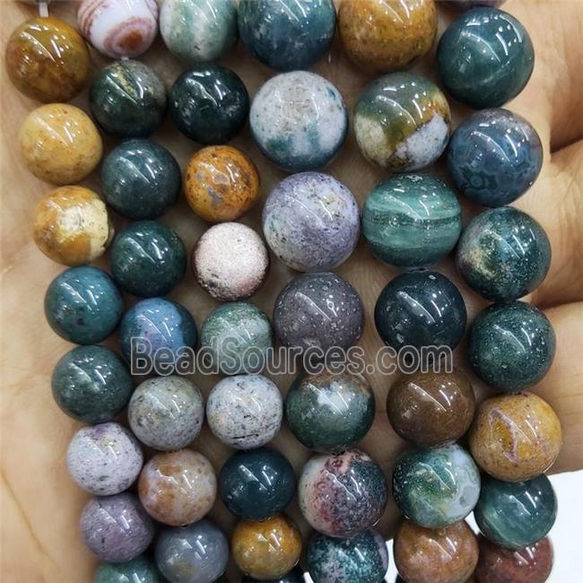 Natural Ocean Agate Beads Multicolor Smooth Round