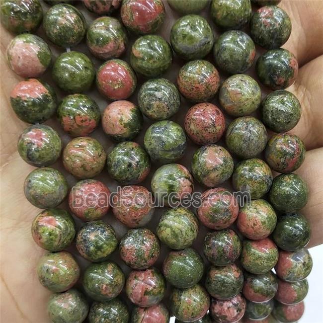 Natural Unakite Beads Green Red Smooth Round