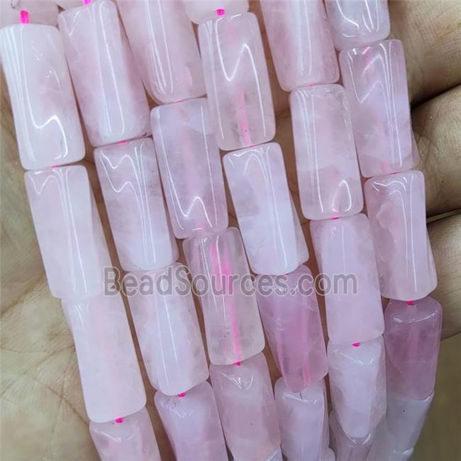 Natural Pink Rose Quartz Beads Twist Tube