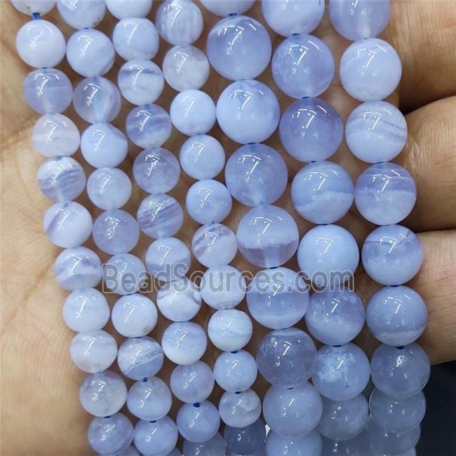 Natural Blue Lace Agate Beads Smooth Round