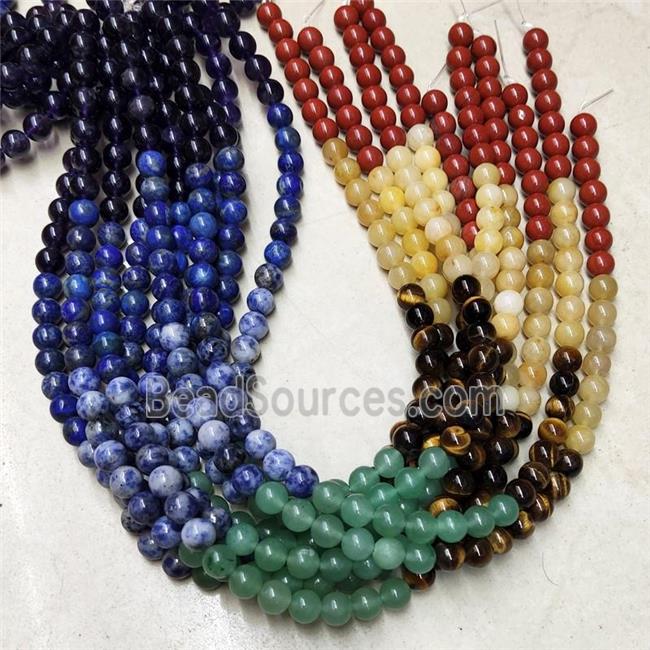 Natural Gemstone Chakra Beads Mixed Smooth Round