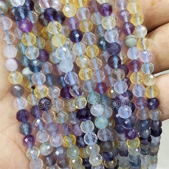 Natural Fluorite Beads Multicolor Faceted Round