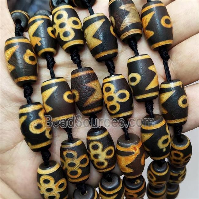 Tibetan Agate Barrel Beads Black Yellow