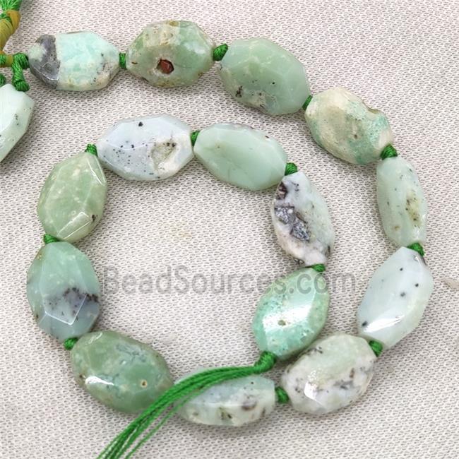 Natural Green Opal Beads Faceted Oval