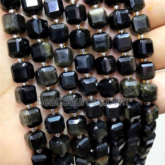 Natural Obsidian Beads Faceted Cube Golden