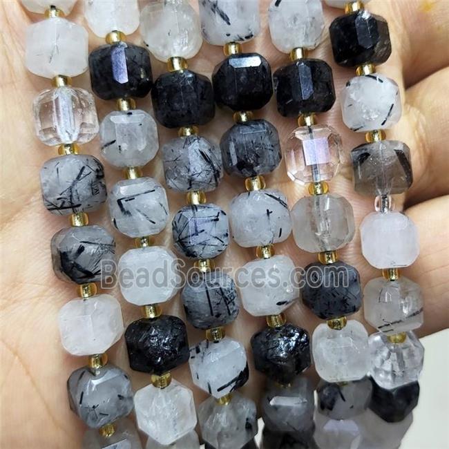 Natural Black Rutilated Quartz Beads Faceted Cube