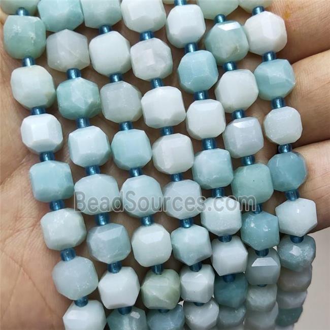 Natural Blue Amazonite Beads Faceted Cube