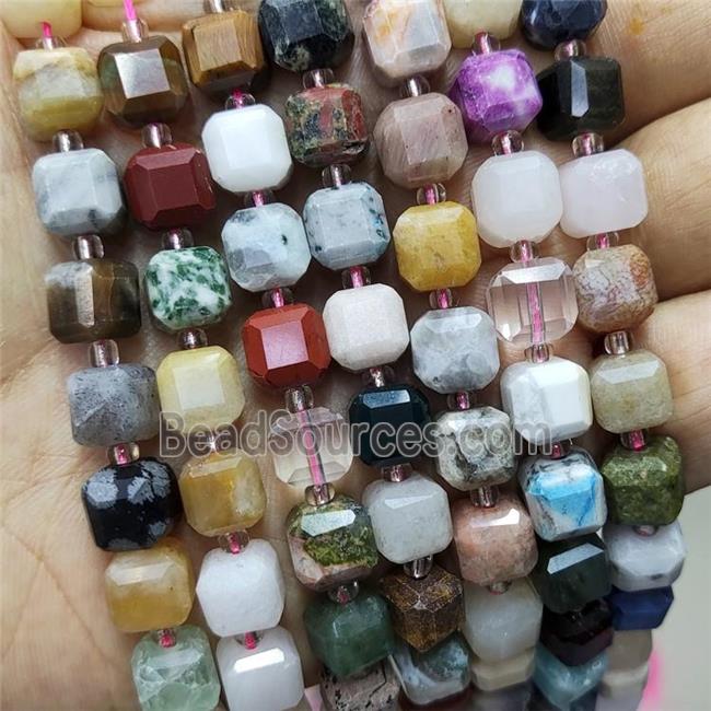 Mixed Gemstone Beads Faceted Cube