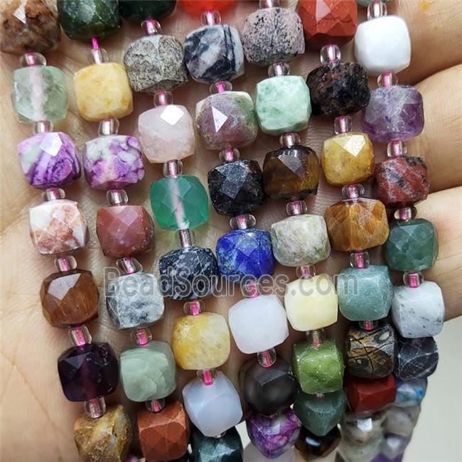 Natural Gemstone Beads Faceted Cube Mixed