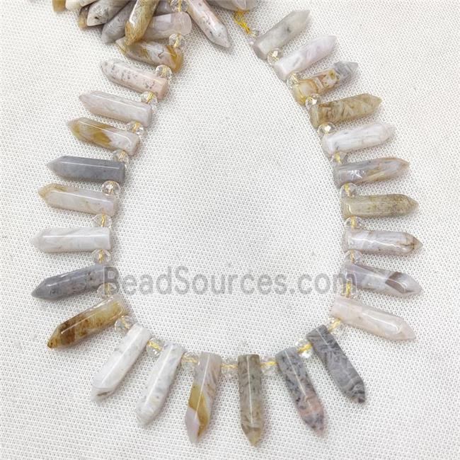 Natural Bamboo Agate Bullet Beads