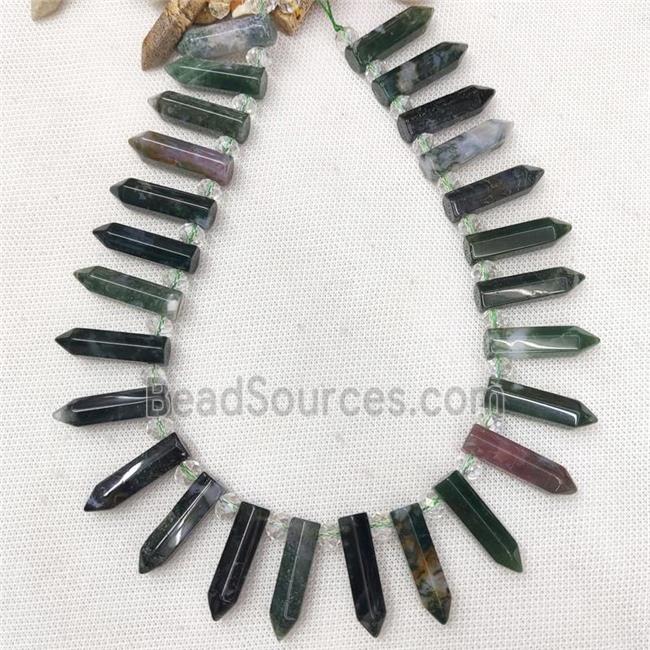 Natural Moss Agate Bullet Beads