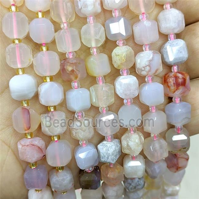 Natural Cherry Agate Beads Sakura Faceted Cube