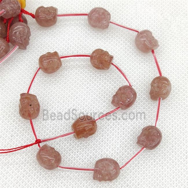 Natural Strawberry Quartz Skull Beads Pink Carved