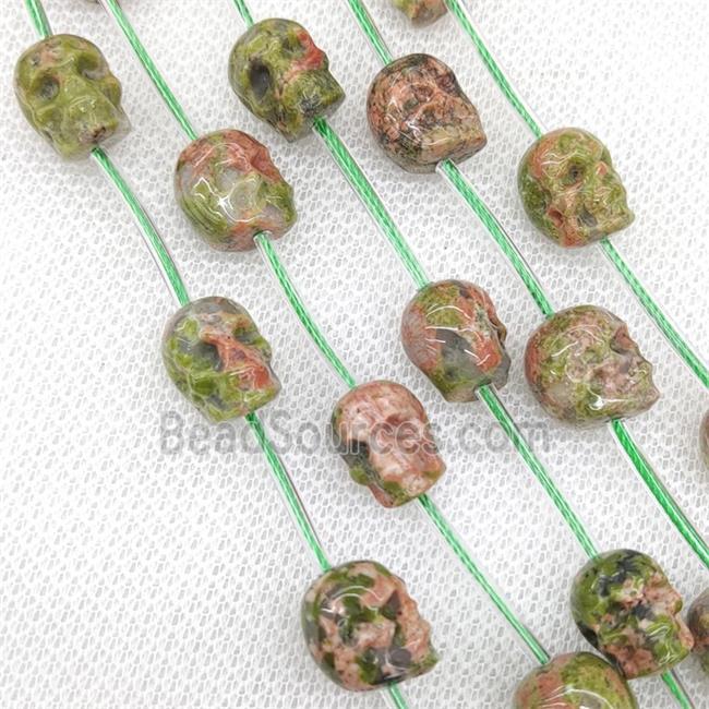 Natural Unakite Skull Beads Carved