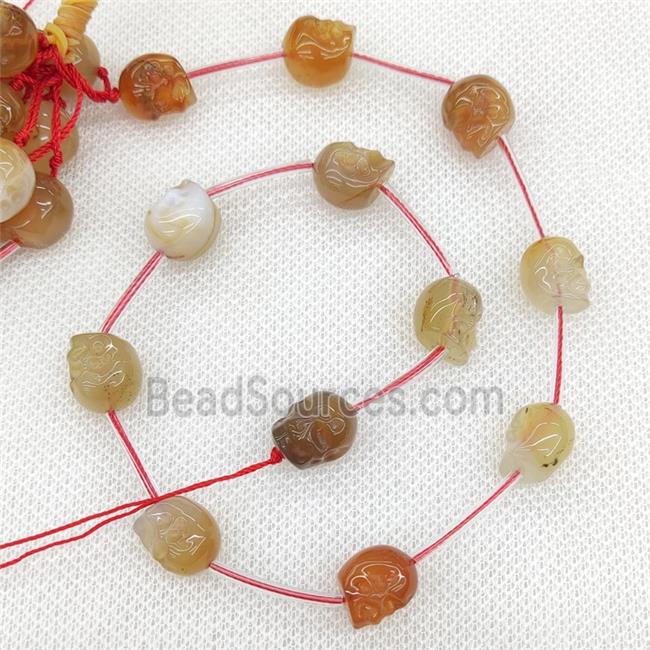 Natural Agate Beads Skull Carved Red