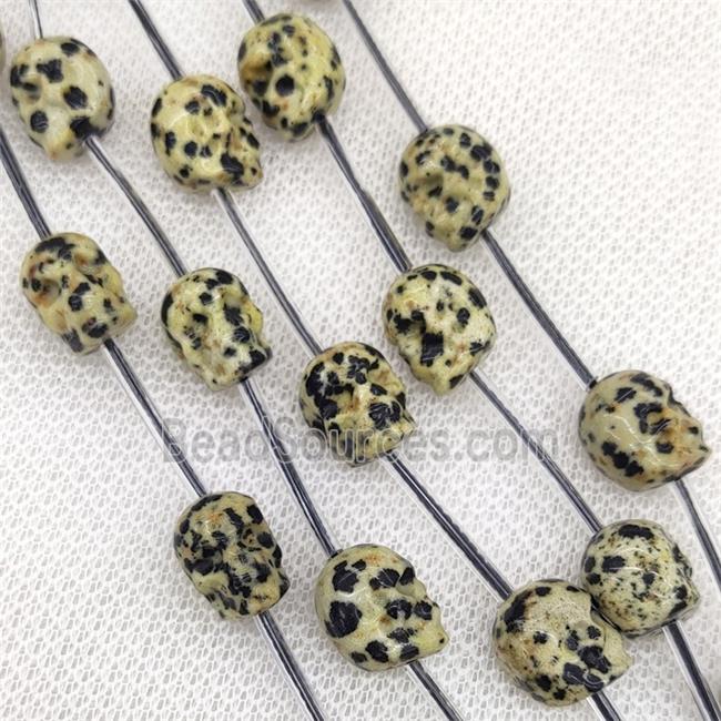 Natural Black Dalmatian Jasper Skull Beads Carved