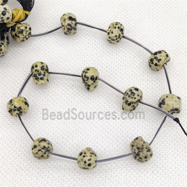 Natural Black Dalmatian Jasper Skull Beads Carved