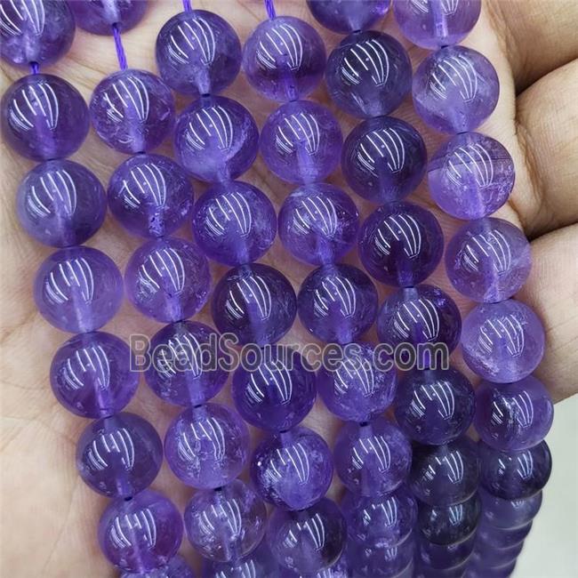 Natural Purple Amethyst Beads Smooth Round