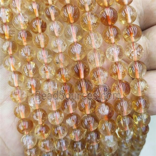 Natural Citrine Beads Yellow Smooth Round