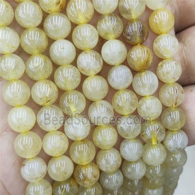 Natural Golden Rutilated Quartz Beads Smooth Round