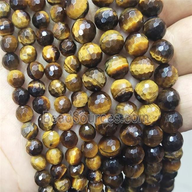 Natural Tiger Eye Stone Beads Faceted Round