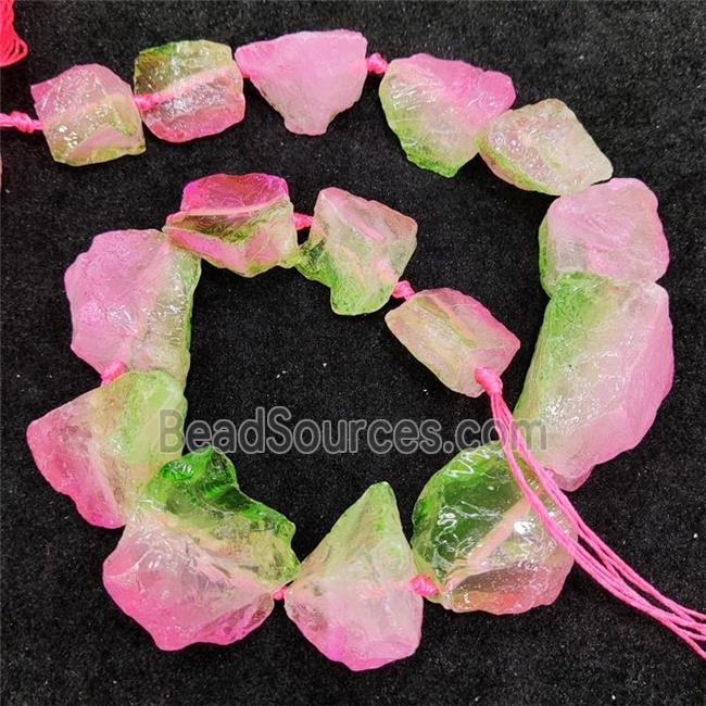 Natural Crystal Quartz Nugget Beads Pink Green Dye Dichromatic Freeform Rough